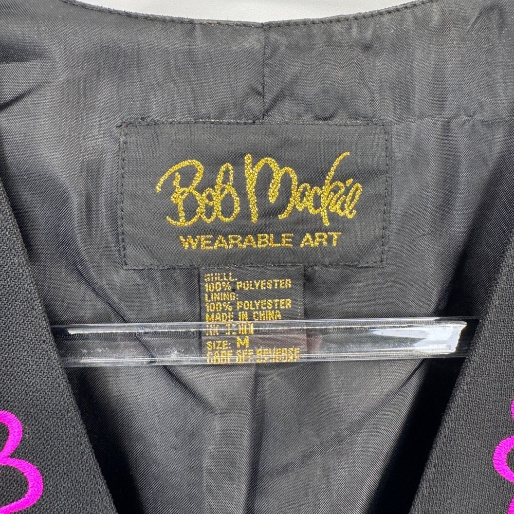 Bob Mackie Wearable Art Artsy Boho Vest Black Floral Embroidered Womens Medium - Picture 5 of 7